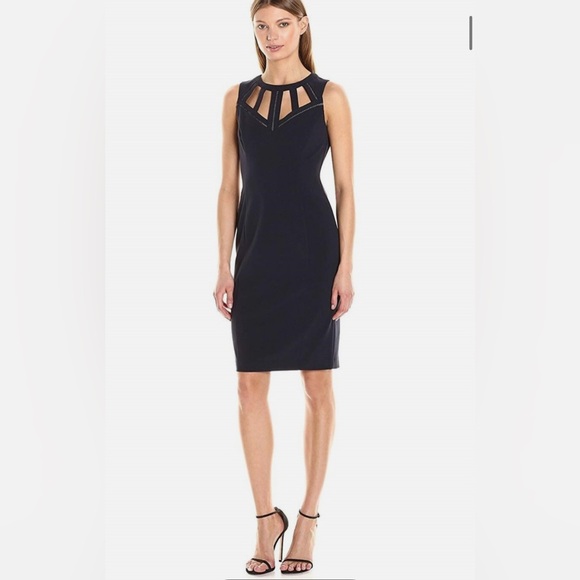 Vince Camuto Navy Blue Dress with Unique Neckline Sz 12 - Picture 1 of 5